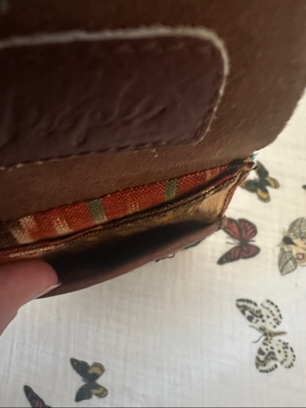 Free People Multicolor Embroidered Card Holder with Brown Leather Flap - Picture 4 of 6